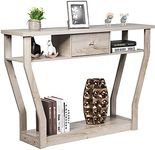 Giantex 120 CM Multi-Function Console Table, 3-Tier Accent Sofa Table w/Shelf & Drawer, Curved Legs, Modern Hall Table for Entryway Living Room Hallway, Easy to Assemble (Grey)