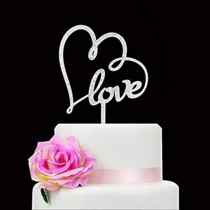 Mr & Mrs Wedding Cake Topper Glitter Silver Heart with love Wedding Cake Topper Funny Love Cake Topper For Bridal Shower Wdding Engagement Anniversary Party Decorations