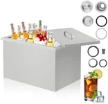 Drop in Ice Chest, Outdoor Kitchen Ice Bar, Stainless Steel Ice Cooler, Commercial Ice Bin with Hinged Cover, Stainless Steel Ice Bucket, Drain-Pipe and Drain Plug Included, for Cold Wine Beer