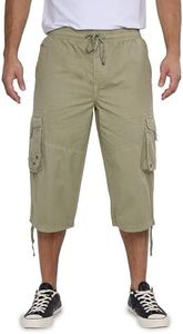 X RAY Men's%100 Cotton 18" Inseam Elastic Waistband Long Cargo Shorts, Below Knee Length (3/4) Men Cargo Short Pants | X Stone