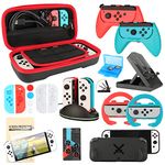 Accessories Bundle for Nintendo Switch OLED: Switch OLED Storage Case, Screen Protector, Steering Wheels, Joycon Grips, Charging Dock, Playstand, Joy-Con Cover, Protective case and More (23 in 1)