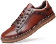 Casual Sneakers, Originals Oxford Lace-up Leather Shoes for Men Dark-Brown 8