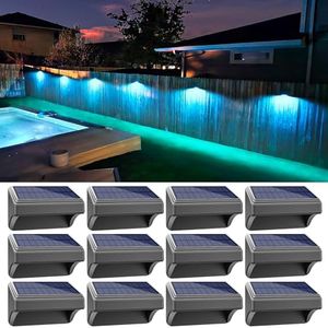 Aulanto Solar Fence Lights 12 Pack, Fence Solar Lights IP65 Waterproof Outdoor Lights,Warm White and 10 RGB Color Glow Modes, Solar Lights Outdoor Decor for Backyard,Garden,Fence,Wall,Deck,Stairs.