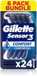 Gillette Sensor3 Comfort, Disposable Shaving Razors for Men, Men’s Razors with Lubrastrip, 6x4-Pack