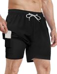 APTRO Mens Swim Trunks with Compression Liner 2 in 1 Swim Shorts 5 inch Inseam Quick Dry Bathing Suit Men with Lining Pockets MP199 3X Black