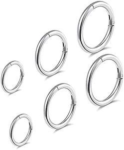 BOGKU 6pcs G23 Titanium Septum Rings 16G Diameter 6mm/8mm/10mm Hinged Nose Ring Hoops for Women Men Cartilage Hoop Earrings Body Piercing Rings Silver Lip Rings