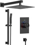 Slide Bar Shower Faucet Set, GRANDJOY Complete Shower System 10" Wall Mounted Rainfall Shower Head with Handheld Sprayer, Matte Black