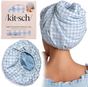 Kitsch Luxury Satin-Lined Flexi Shower Cap for Women - Gingham Blue