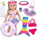 UNICORN ELEMENT 11Pcs 18 Inch Girl Doll Clothes and Accessories Set Including Colorful Mermaid Swimsuits,Mobile Phone,Hairpin,Swimming Circle