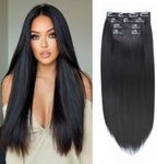 Mscat 16 Inch Clip Hair Extensions Straight Clip in Hair Extensions Synthetic Hair pieces for Women Girls 4PCS Full Head Set Thick Synthetic Hair Extensions(1B#)