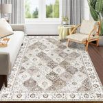 HEBE Washable Area Rug 6'x9' Non Slip Soft Distressed Medallion Bedroom Rug Boho Living Room Rug Accent Throw Rugs Vintage Entry Rug Floor Carpet for Dining Room Bathroom Entryway, Beige