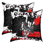 Set of 2 Gaming Throw Pillow Covers Geme Sports Cushion Case for Home Living Room Decor Reversible Modern Game Console Controller Red Black Spider Web Decorative Throw Cushion Case 22x22 Inch