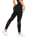 Nebility Mesh Leggings for Women High Waist Yoga Pants Workout Running Leggings Gym Sports Tights with Pockets(Black,M)