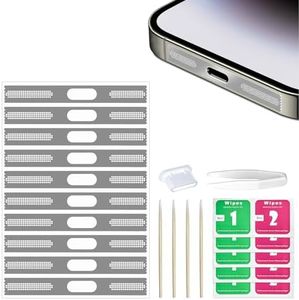 Senbos Kit di 21 adesivi antipolvere compatibili con iPhone 15 Pro Max, aggiornamenti per altoparlanti del telefono cellulare, copertura adesiva antipolvere con spina antipolvere USB C e pinzette