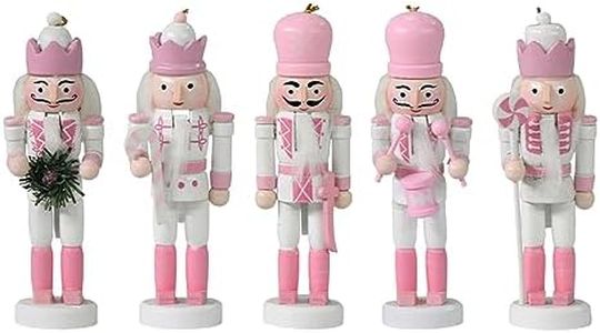 Mayibuluo Wooden Nutcracker Figures，Pink Christmas Decorations，5.1in Christmas Nutcrackers Ornament Set，Nutcracker Ornament for Christmas Desktop Home Decor Kids Gifts