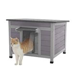 Aivituvin Feral Cat House Waterproof Outdoor Indoor Rabbit Hutch for Bunnies,Cats,Dogs and Other Small Animals,Asphalt Roof (Grey, Large)