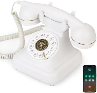 Sangyn Bluetooth Retro Desk Phone with Handset & Speakerphone, Classic Bluetooth Landline Telephone, Bluetooth Home Phone with USB Rechargeable Power, Hands-Free Calling & Music Playback, White