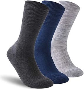 Facool Wide Crew Loose Socks, Mens Womens Merino Wool Non-Binding Diabetic Soft Cushioned Socks with Seamless Toe(Big and Tall Available), 3 Pair Multi-Color (Light Gray, Deep Gray, Navy Blue),XL