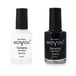 Moyou WHITE NIGHT pack of 2 Stamping Nail Polish: Black and White, to create nail art