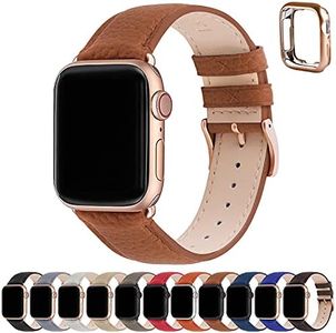 Fullmosa Bands Compatible for Apple Watch Band 41mm 40mm 38mm with Case Real Leather Replacement Strap for iWatch SE Series 9 8 7 6 5 4 3 2 1 Men and Women, 41mm 40mm 38mm Brown + Rose Gold Buckle