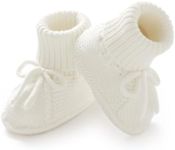 mimixiong Baby Booties Newborn Infant Sock Shoes Hand Knitted Boy and Girl Cozy Shoes (White, Infant, 0 Months, Age Range, US Footwear Size System, 3 Months, Medium)