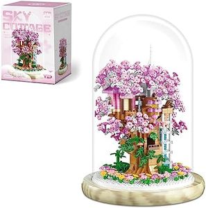 Insgen Toy Building Set Cherry Blossom Bonsai Tree House Building Set for Adults, 1382 Pcs Micro-Particle Ideas Sakura Tree Bricks Blocks kit Complete with String Lights, Dust Cover, and Wooden Base