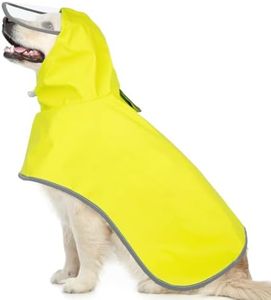 FUAMEY Dog Raincoat, Waterproof Rain Jacket with Clear Hood for Large Dogs, Reflective Doggy Rain Coat Leash Hole, Adjustable Belly Strap Poncho Hoodie, Labrador(Yellow, 2XL)