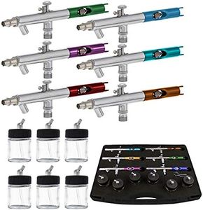 Master Performance S58 Dual-Action Siphon Feed Airbrushes with 0.35 mm Tips 3/4 oz. Bottles Color Coated Cutaway Handles & Storage Case