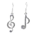 Silver Musical Note Mismatch Earrings Diamante Drop Crystal Rhinestones Party Prom Sparkling Cubic Zirconia