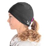 SLS3 Women`s Ponytail Hat | Running Beanie with Ponytail Hole | Reflective Beanie with Hole for Pony Tail