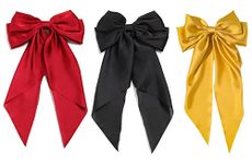 Ash & Roh® Big Satin Layered Hair Bows for Women Girls 11 Inch Barrette Hair Clip Long Black Ribbon Bows French Style Hair Accessories (Black,Red,Yellow)