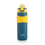 Sizzle Crest Vacuum Insulated Flask Double Wall Hot & Cold Water Bottle with Silicone Grip & Press Button Mechanism for One Hand Use | 600 ML | Sipper Bottle for Kids & Adults | Green - 1 Pc