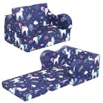 MOMCAYWEX Rainbow Unicorn Kids Sofa, 2-in-1 Kids Couch Fold Out, Convertible Sofa to Bed for Girls and Boys