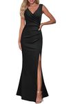 WOOSEA Women Sleeveless V Neck Split Evening Cocktail Long Dress, Black, Large