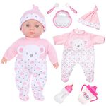 12 Inch Soft Baby Doll, 12'' Baby Doll with Bottles, Cup and Plate and Pink Clothes