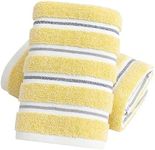 YiLUOMO Yellow Cotton Hand Towel Set of 2 Ribbed Striped Pattern Soft Absorbent Decorative Towel for Bathroom 13 x 29 Inch