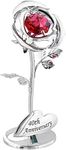 Haysoms Modern 40th Anniversary Silver Plated Flower with Red Austrian Crystal Glass, 40th, Metal