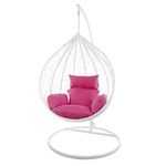 KLODOR Single Seater Swing Chair with Stand & Cushion Outdoor Indoor Balcony Garden Patio,Powder Coated Frame,UV Protected Wicker,Premium Cushion (White with Pink Cushion)