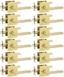 Goldenwarm Gold Door Handles Interior, Zinc Alloy Heavy Duty Brushed Gold Interior Door Handles for Bedroom Bathroom, Modern Square Privacy Door Levers (12 Pack)