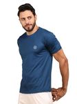 CHKOKKO Men's Solid Regular Fit Sports T-Shirt Indigo Size L