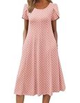 Zeagoo Womens Tshirt Dress with Pockets Summer Pink Floral Sundress Hawaiian Dresses Midi A-Line Flowy Dress Short Sleeve Tropical Dress, Pink Dot,M