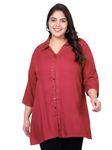 Indietoga Women's Plus Size Casual Rayon Longline Shirt Tops (P10001513_Red Solid_4XL)