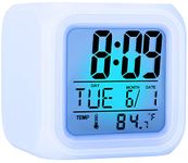 YouJabz Kids Alarm Clock, 7 Color Changing Night Light Clock, Digital Alarm Clocks for Children’s Bedroom, Wake Up Digital Clock for Kids Girls Boys, Snooze, Temperature, Back to School Gift