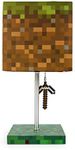 Ukonic Minecraft Grass Block Desk Lamp With Pickaxe 3D Puller | LED Light Bedside Table Lamp | Video Game-Themed Room Essentials | Home Decor Accessory | 14 Inches Tall