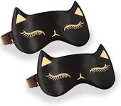 Drizzle Cat Eye Mask Natural Silk Sleep Mask Cute Smooth and Soft Eye Covers for Sleeping (2pcs Black)