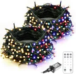 Twinkle Star 2 Pack 66ft 200 LED Colored Christmas String Lights Plug in 11 Modes Functions Warm White & Multicolor with Remote Timer, Outdoor Indoor Xmas Decorations