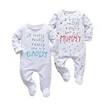 Tinykeke Newborn Baby Boy Girl I Really Love My Daddy Mummy Footies Romper Unisex-Baby 2 Pack Footed Jumpsuit (3-6 Months)