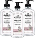 J.R. Watkins Gel Hand Soap With Dispenser, Moisturizing Hand Wash, All Natural, Alcohol-Free, Cruelty-Free, USA Made, Rosewater, 11 Fl Oz (Pack of 3)