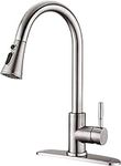 UCMDA Kitchen Faucet with Pull Down Sprayer, Swivel High Arc Single Handle Kitchen Sink Faucet, Kitchen Taps with Deck Plate for 1 or 3 Hole, Brushed Nickel Finish Faucet for Home/Laundry/RV/Farmhouse