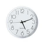 Wall Clock, Silent Non Ticking, 10 Inch Small Wall Clocks, Battery Operated Decorative Modern Round Wall Clock for Office, Home, Bathroom, Kitchen, Bedroom, School, Living Room - White